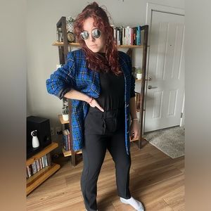 Vintage royal blue with yellow and green plaid blazer